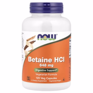 NOW Foods Betaine HCl 648 mg supplement bottle