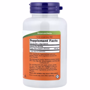 NOW Foods Ginger Root 550 mg supplement facts panel