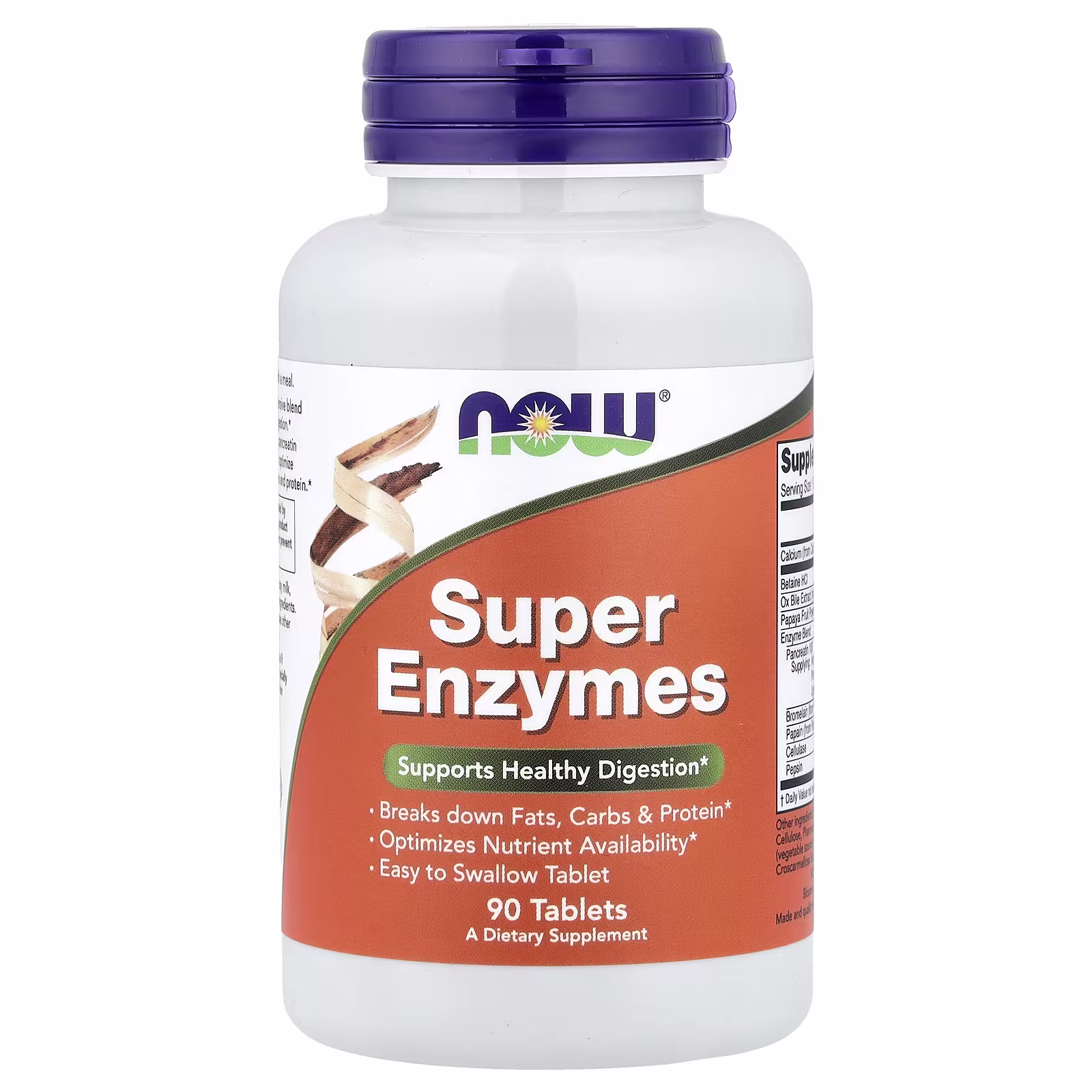NOW Foods Super Enzymes Tablets 90 tablets NOW Foods Super Enzymes Tablets 90 count front bottle image